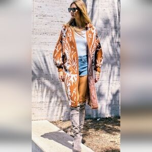 Davi & Dani Knit Duster Cardigan Size 2XL Brown & Cream
